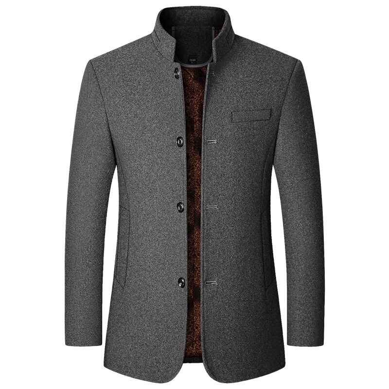 Autumn and Winter Middle-aged Fleece-lined Thickened Men's Woolen Coat Collar Casual Jacket Dad's Winter Woolen Coat
