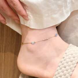 纤细海蓝石跨境欧美脚链洗澡不用摘不掉色性感脚链女孩高级感夏天