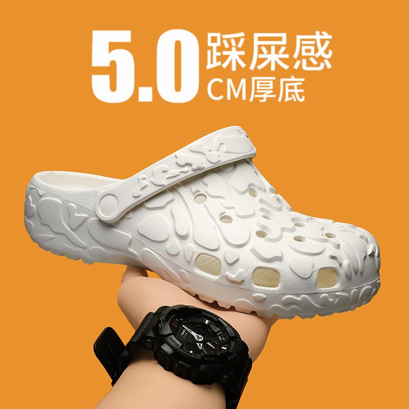 Zapatos con agujeros transfronterizos para hombres, nuevas zapatillas de primavera y verano, zapatillas perezosas con absorción de impactos de suela gruesa, sandalias Baotou a la deriva en la playa