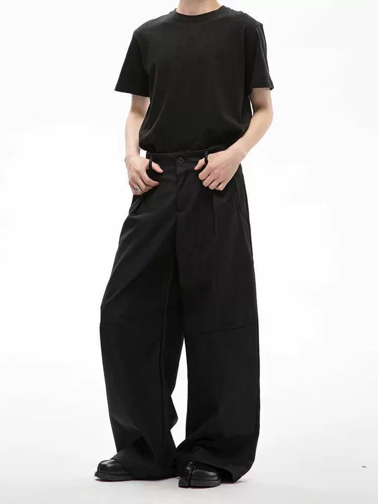 美式简约高级感通勤黑色弯刀西裤男街头潮牌垂坠感阔腿休闲直筒裤