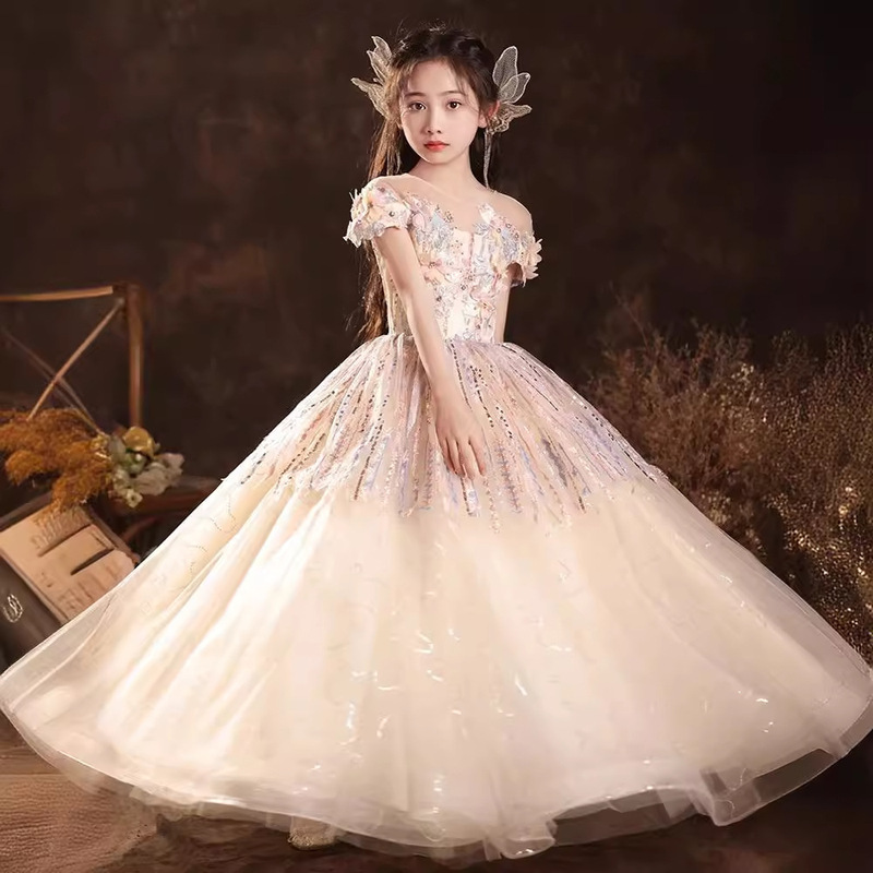 子供用ドレスプリンセススカート司会者パフォーマンス森系女の子ドレス超仙洋気子供誕生日ピアノ演奏|undefined