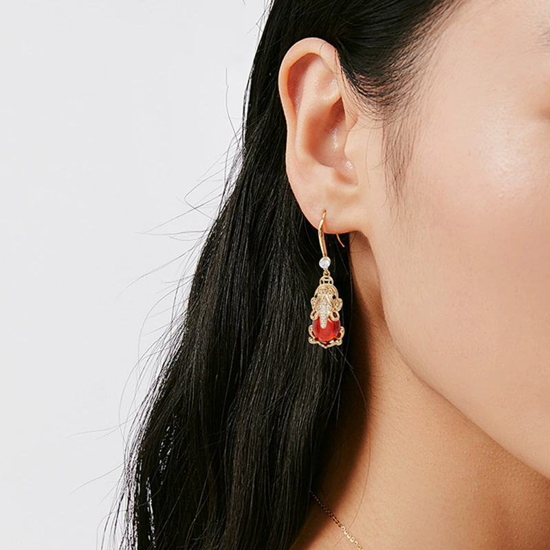 Copper retro ethnic small design earrings, Chinese style, ethnic style, 2022 collection