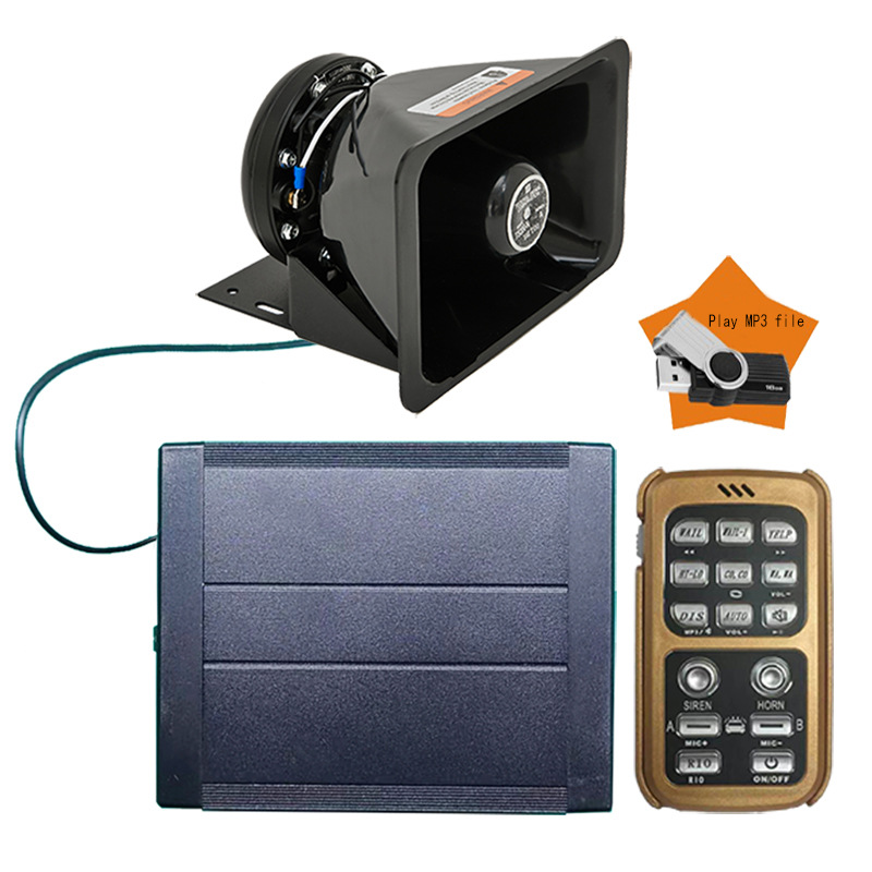 Vehicle-Mounted Alarm System with Wireless Remote Control, Mp3 Playback, High-Pitched Siren, As920Bkg-Mp3 + Square Speaker
