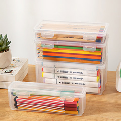 Multifunctional office desk storage box transparent desktop marker pen stationery storage box with lid pencil plastic storage box