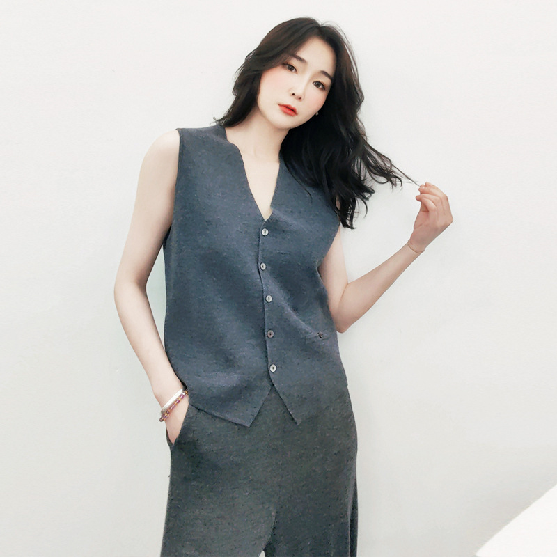 Autumn V-Neck Cardigan, Sleeveless Pure Wool Vest, Suit Vest, Summer Women's National Style Business Pure Wool