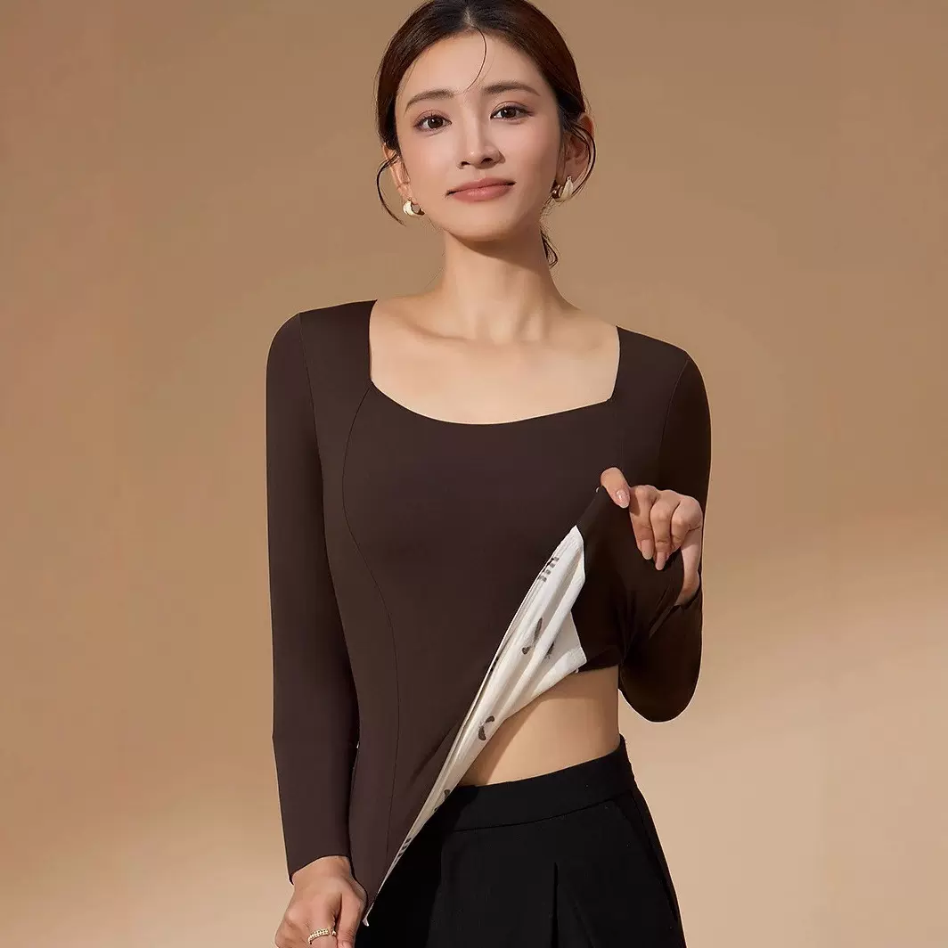 赛迪~2025新款冬季长袖衫打底上衣女带胸垫内搭修身显瘦保暖内衣