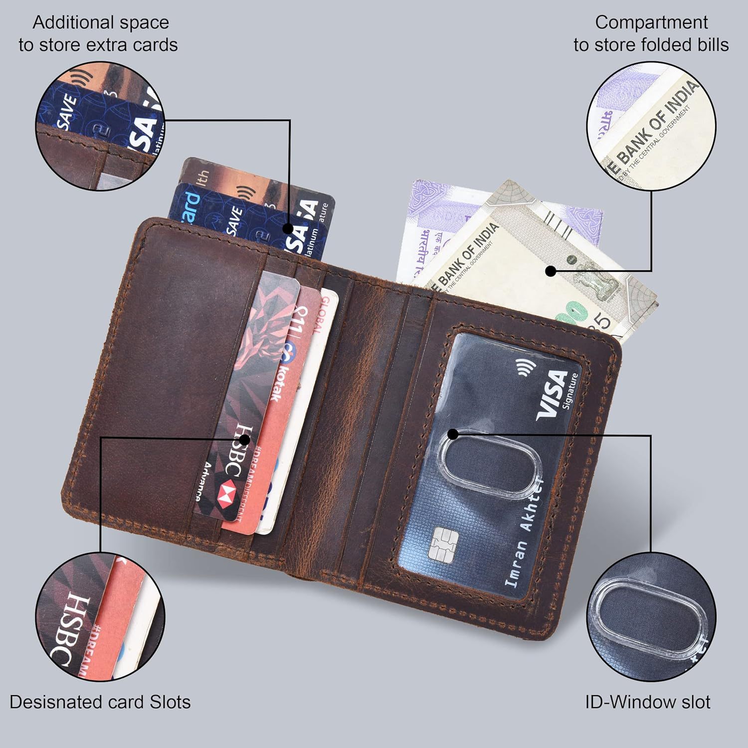 Amazon retro caballo loco cartera de cuero para hombres multi-tarjeta anti-magnetizado cartera de cuero super delgada doble cartera de negocios