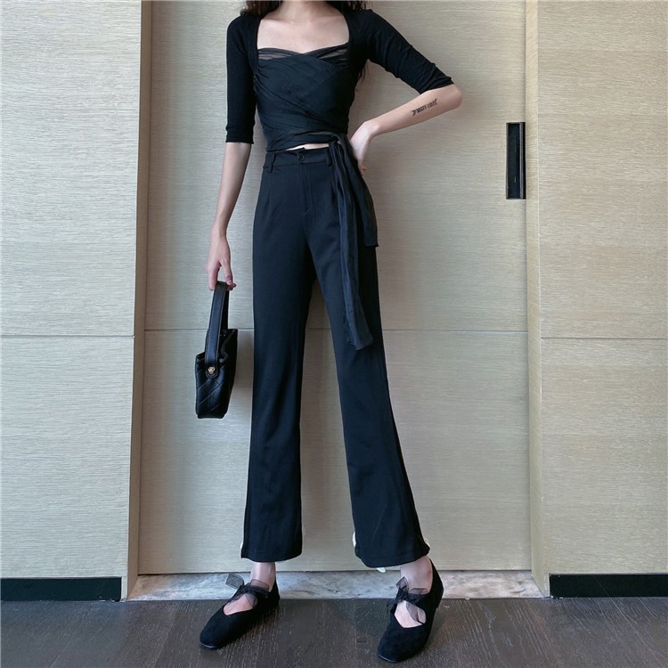 Contrast Color Pleated Bow Tie Pants Image 4