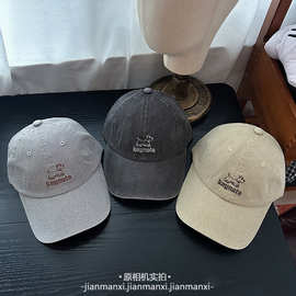 春夏新款甜美可爱小狗狗刺绣软顶水洗棒球帽百搭情侣春游鸭舌帽