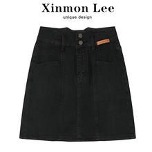 XinmonLee今年流行黑色牛仔气质修身包臀a字半身短裙子春夏女2024