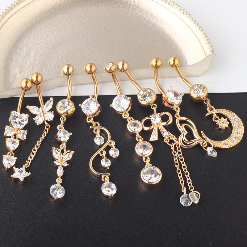 8-Piece Set Zircon Belly Button Ring Suit Navel Ring Body Piercing Jewelry Silver Stainless Steel detail image 9