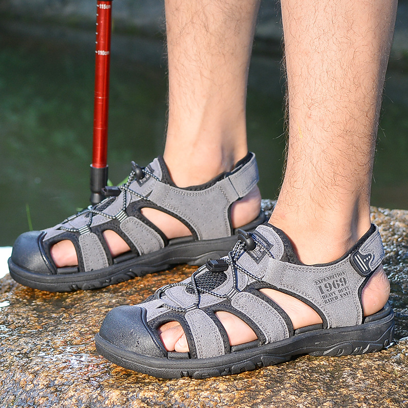 2023 verano para hombres sandalias de cuero de vaca zapatos de playa para hombres con suela suave antideslizante al aire libre zapatos de trekking casuales para hombres huecos
