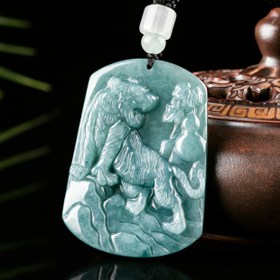 Natural a goods jade blue water zodiac tiger roaring mountain forest pendant tiger jade zodiac tiger jade pendant men's and women's wholesale