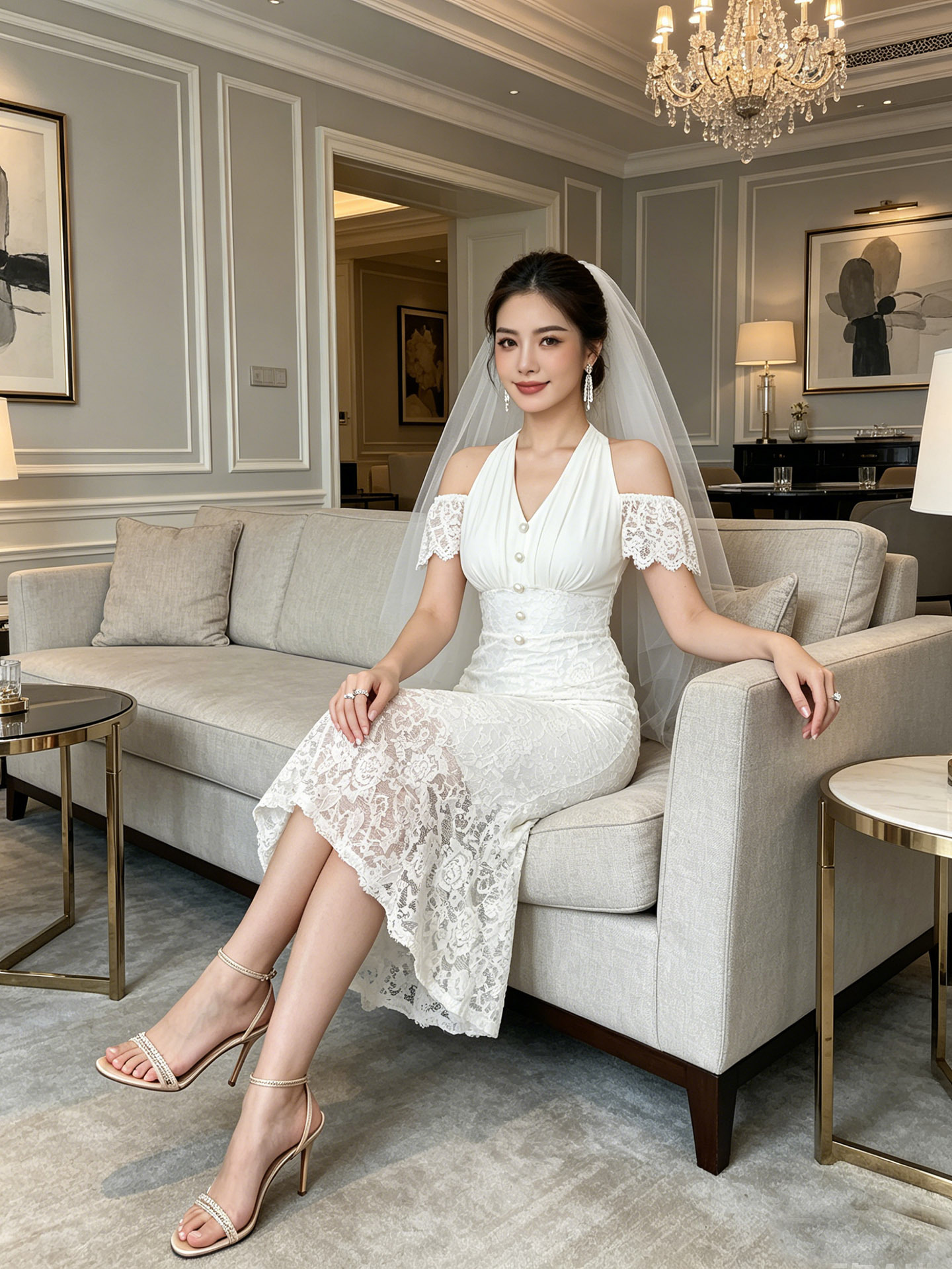 Đầm ren ôm body nữ cổ V tay lửng phong cách Pháp — màu mơ