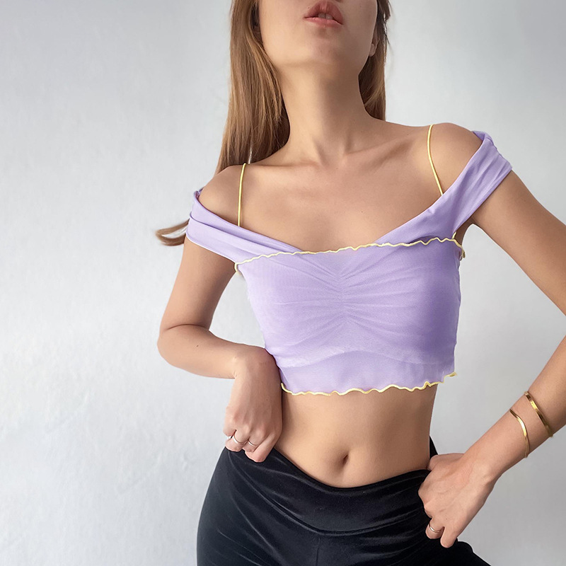 one-word shoulder sling slim short color matching top NSXE134610