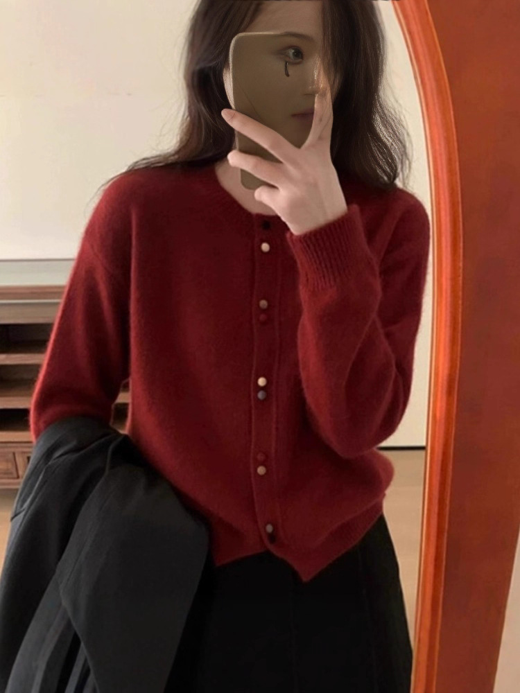 Áo cardigan nữ dáng dài tay dài, thiết kế nút trước, phong cách thời thượng — màu xám đậm
