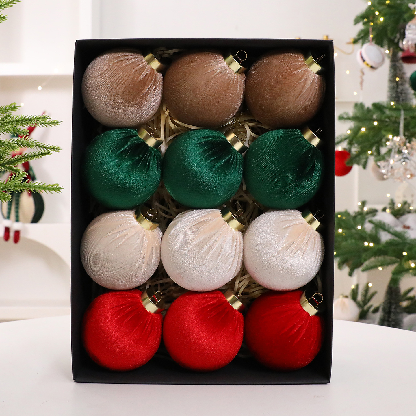 Amazon estilo caliente 6cm/12PCS bola de tela decoración de bolas de Navidad decoración decoración de Navidad spot al por mayor