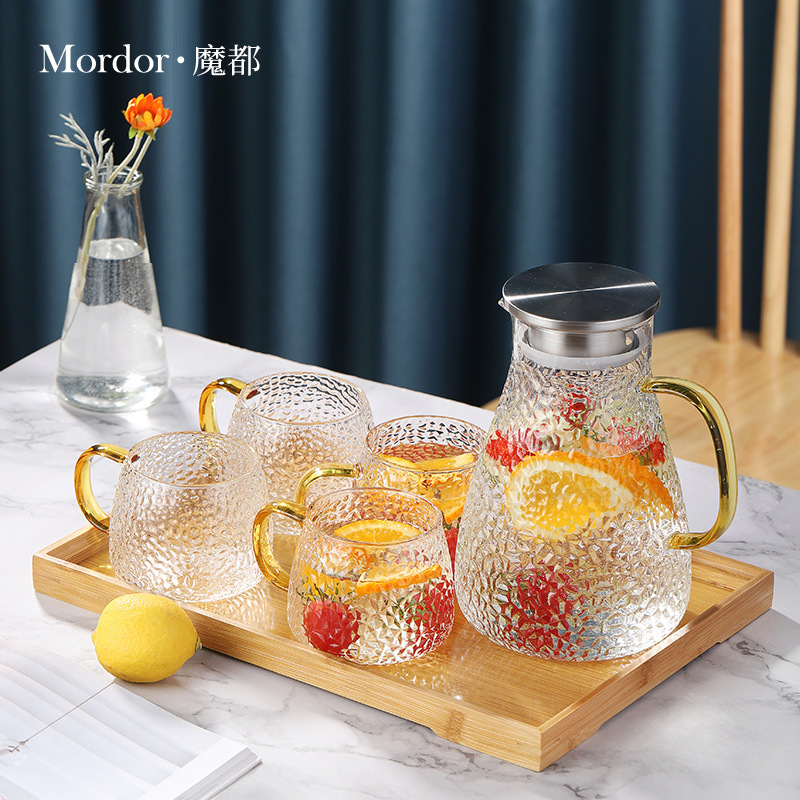 魔都錘紋涼水壺套裝玻璃冷水壺耐高溫防爆家用白開水果汁水壺