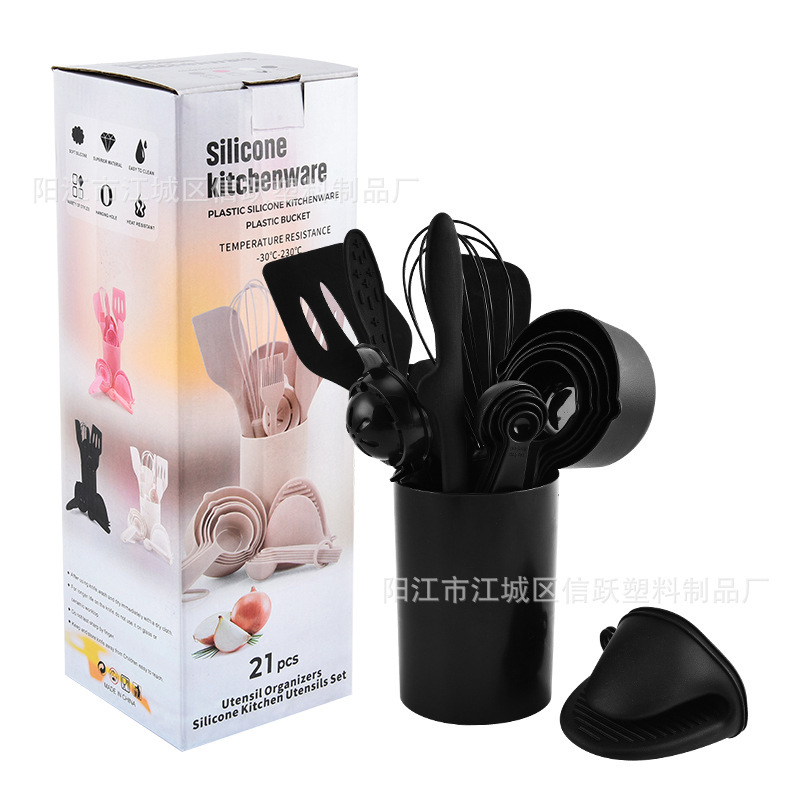 Una sola pieza de cocina de silicona para hornear 21 piezas conjuntos resistentes a altas temperaturas no pegajosos cuchillo de silicona cepillo de aceite batedor de huevos de silicona de grado alimenticio