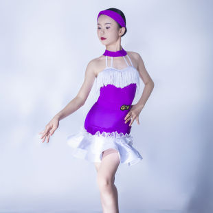Gtydance2025 New Latin Dance Clothing Girls Summer Sling Purple Tassel Latin Practice L25034