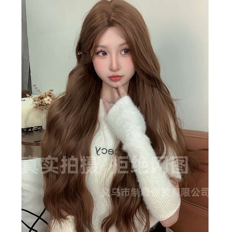 Wholesale cross-border wig women's long hair fashion online red sun often same style natural eight-character bangs curly hair full head cover