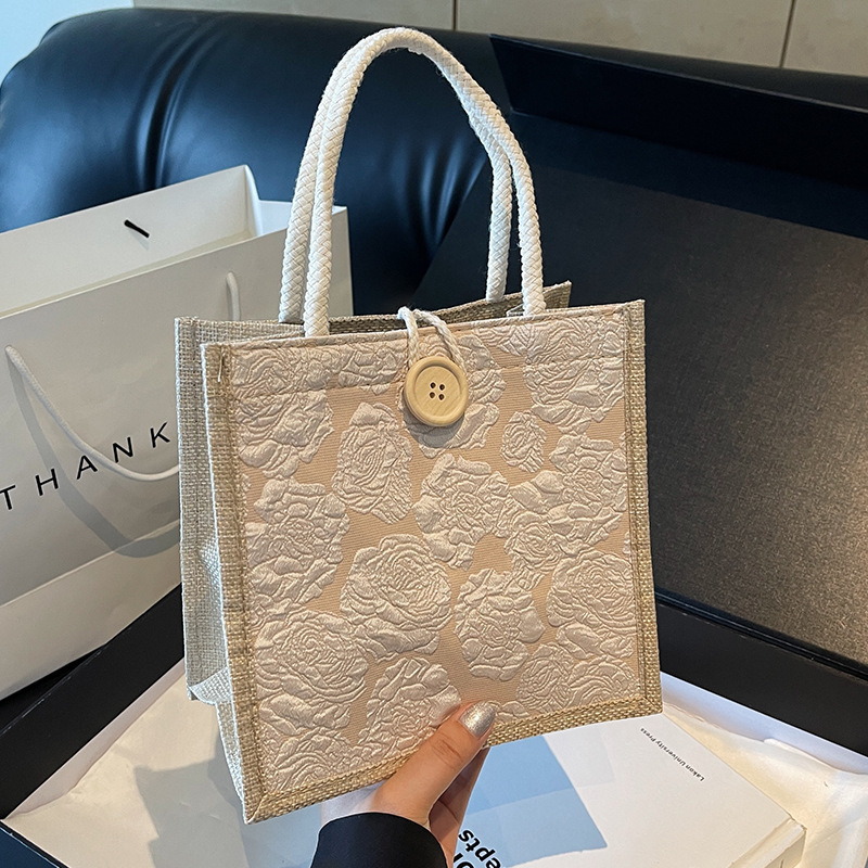 Ins Handbag Linen Cloth Bag Women's Hand-Carrying Lunch Box Lunch Bag Women's 2025 Internet Celebrity Work Small Bag