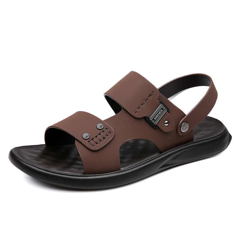 Dép sandal nam quai ngang hở ngón thoáng khí chống trượt đi biển và dạo phố — QS5253 nâu (cỡ giày thể thao), QS5253 đen (cỡ giày thể thao)