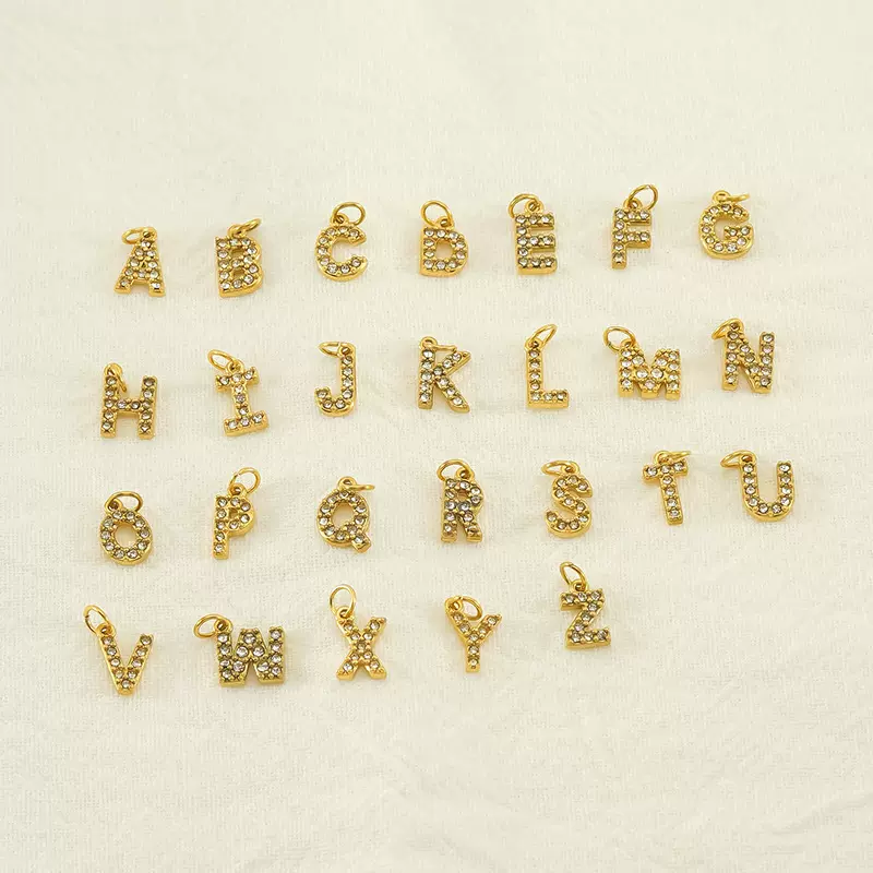 跨境欧美新款不锈钢26英文字母镶钻单吊坠时尚经典款字母类饰品