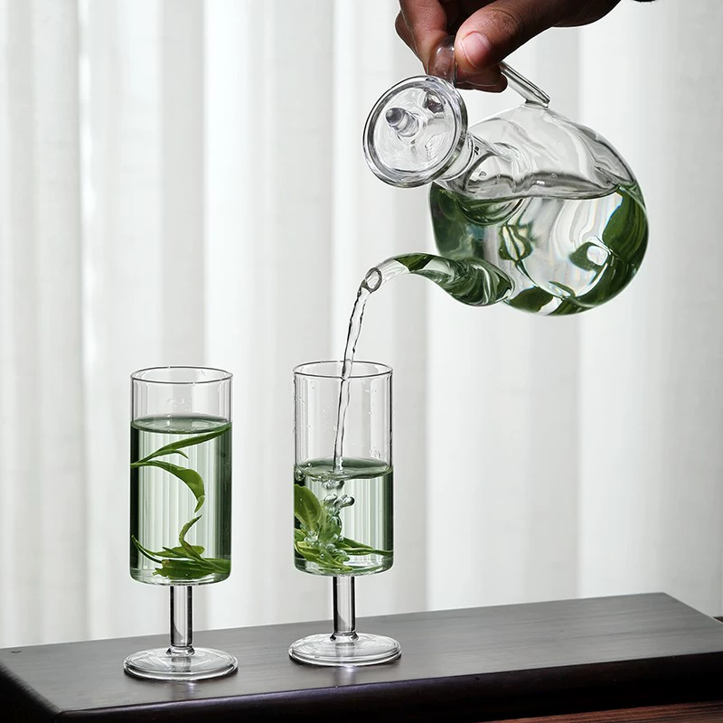 Transparent glass green tea, retro teapot