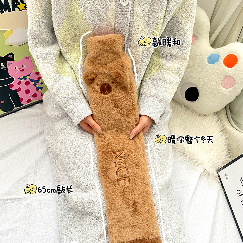 长条暖水袋注水暖手宝 卡通布套女冬天暖被窝加厚PVC灌水热水袋|undefined