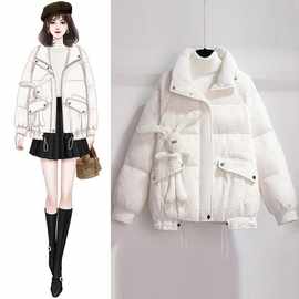 白色轻薄羽绒棉服女短款小个子2024新款冬季设计感小众小兔子外套