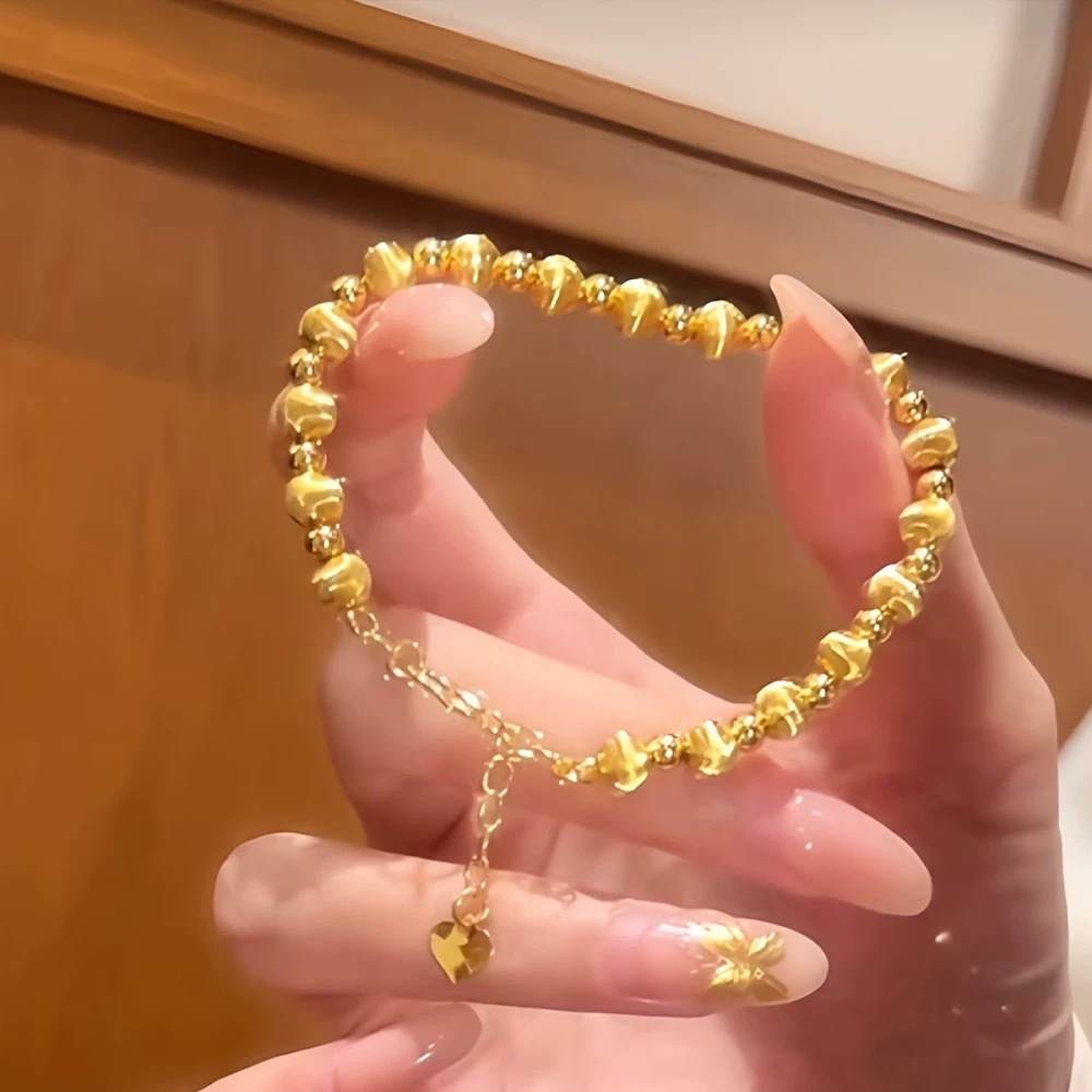 Gold Store Same Style Laser Brushed Cat's Eye Golden Bead Bracelet Ancient Method Transfer Bead Round Bead Bracelet Women's Fashion Bracelet