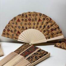 西班牙软木折扇手工木扇23cm复古民族风商务礼品扇跨境工艺品扇