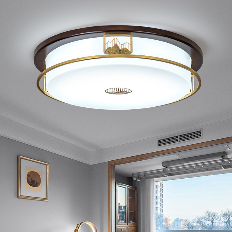 Sala de estar lámpara de techo comedor dormitorio 2026 nuevo ultra delgado nuevo estilo chino de protección de ojos de nuez negra lámpara de estudio de madera sólida 667L