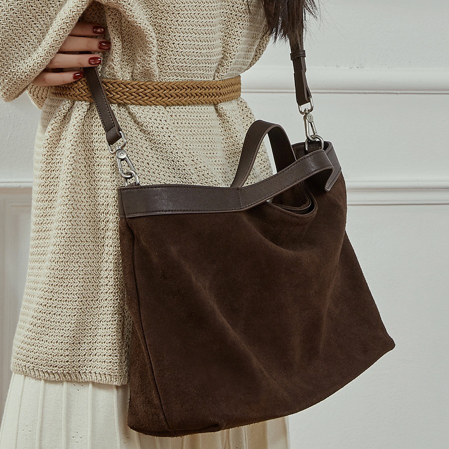 Retro Matte New Season Shoulder Bag Large Capacity Premium Texture Commuter Tote Bag Genuine Leather Women's Contrast Color Crossbody Bag - Thumbnail 5