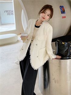 White Coat with Chanel-Inspired Style, New Plus-Size Slim-Fit High-End Tassel Elegant Loose Versatile Socialite Short Jacket Top