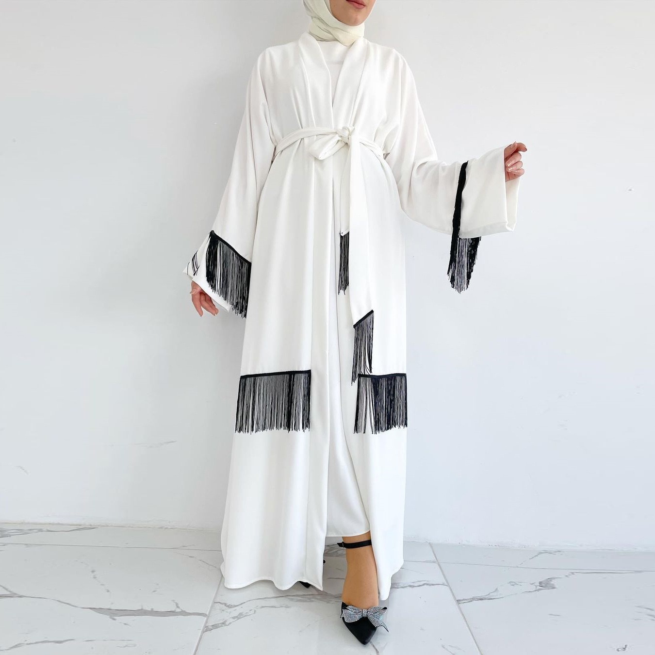 Cardigan élégant à pendentifs style dubaï pour robe musulmane_voghion.com