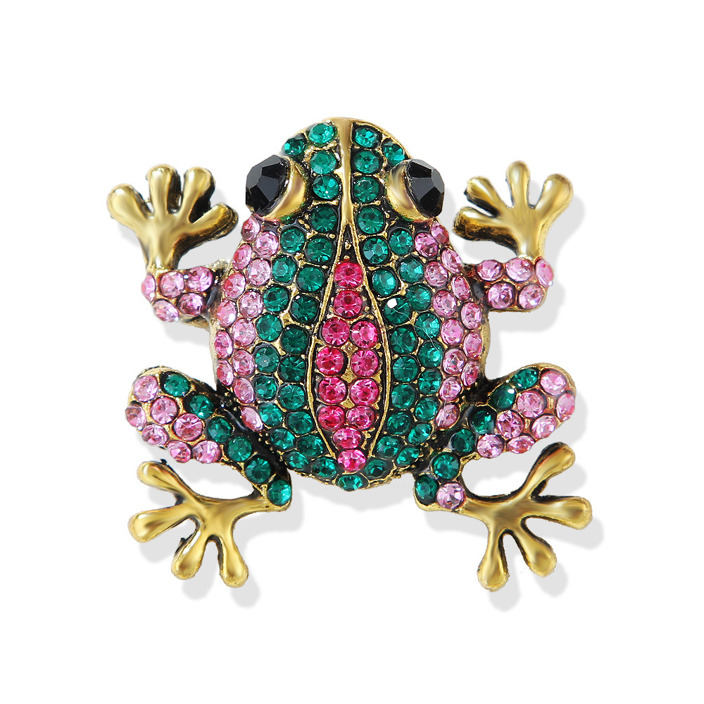 Mode Retro Cartoon Metall Farbe Diamant Brosche Niedlichen Kleinen Frosch Mode Kleidung Zubehör Pin Strass_voghion.com