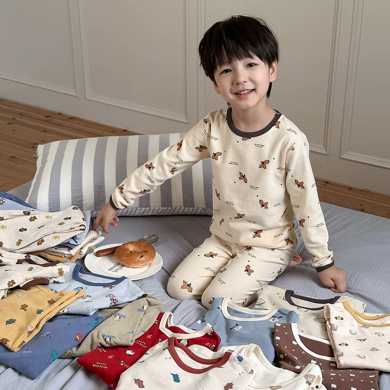 艾摩贝贝 Children's autumn cotton pijama for men and women, cartoon woolen underwear