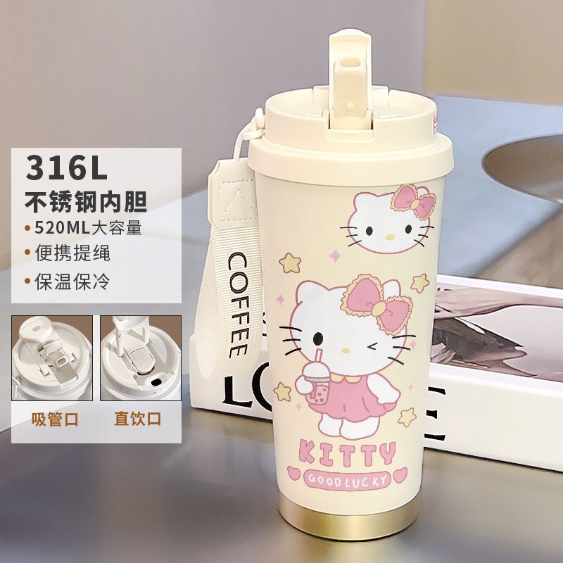 蜡笔小新保温杯高颜值学生便携女大容量不锈钢车载保冷双饮咖啡杯|undefined