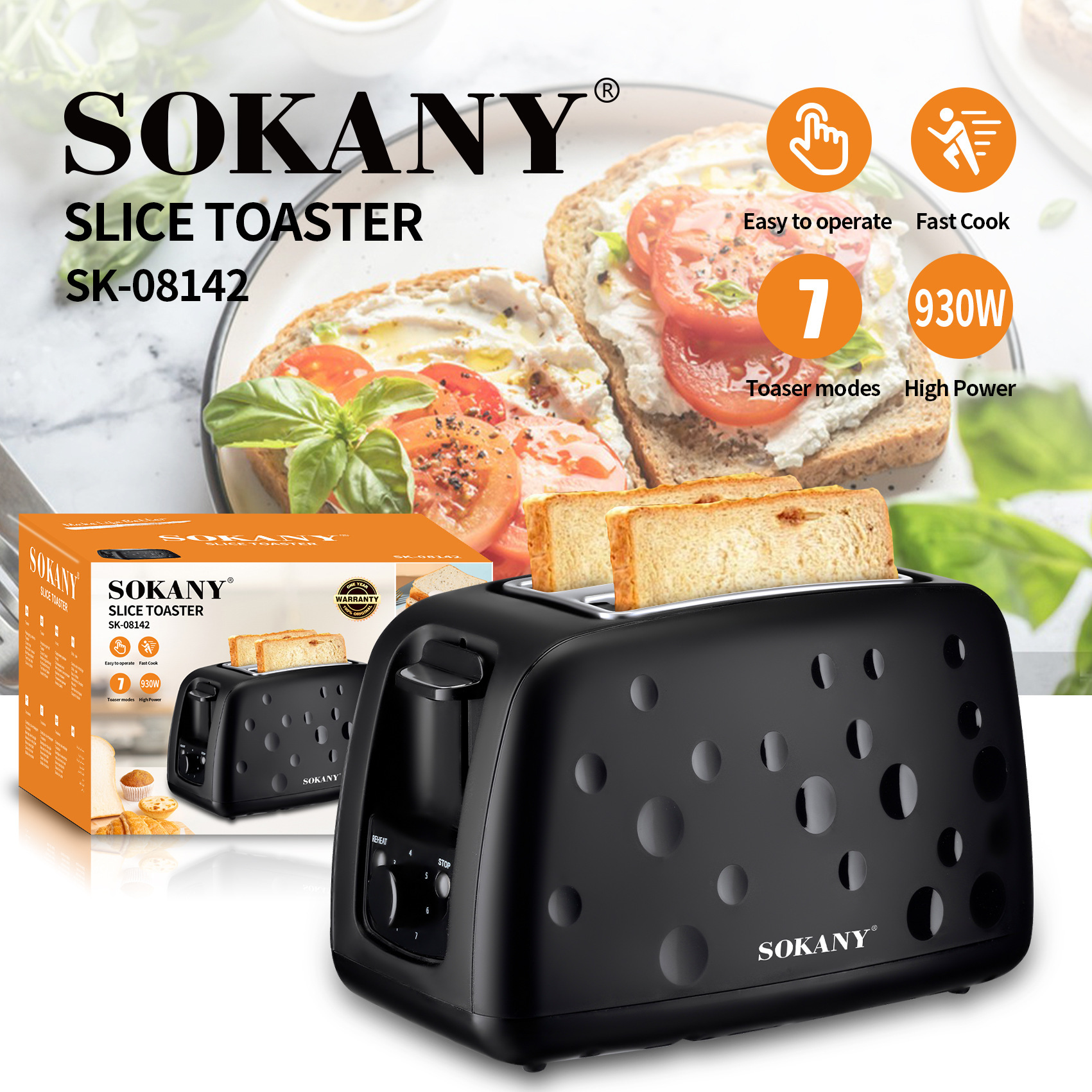 Export household breakfast bread machine SOKANY08142 spit driver 7-speed adjustment breakfast machine TOASTER