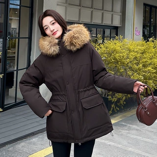 秋冬新款工装派克服女特厚棉大毛领连帽剪裁利落日常出行百搭女装