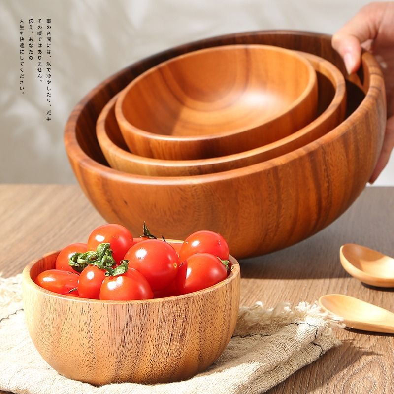 Guanyun foreign trade original single acacia wood deep dish shallow mouth wooden bowl solid wood fruit plate salad bowl exported to Japan Wood