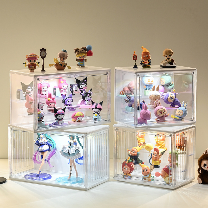 Blind box display cabinet with light storage display stand bubble Mart hand-made luminous dustproof display box large capacity doll cabinet