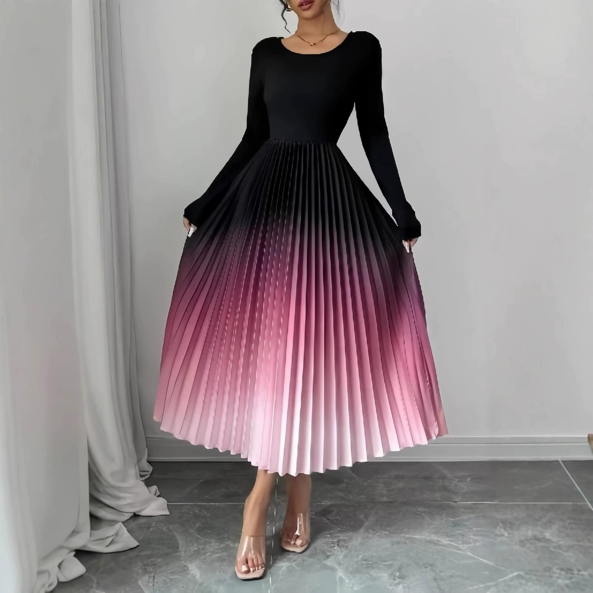 2024 Осенняя трансграничная внешнеторговая независимая станция Amazon wish новые европейские и американские темпераментные градиентные платья