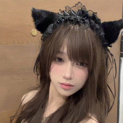 純欲かわいい猫の耳のカチューシャの女性cosレースの黒いカチューシャの獣の耳の鈴のカチューシャlolitaの髪飾り