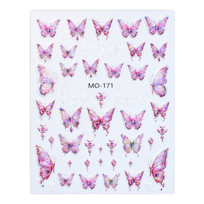 Japonés retro mariposa Rosa alivio pegatina de uñas de color mágico gradiente 5D mariposa tridimensional pegatina de uñas joyería de uñas