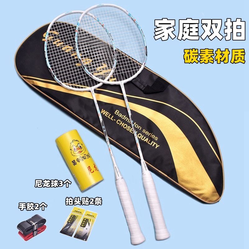 Badminton Racket Set for Family Entertainment, 4U Training Racket Set for Beginners, Full Carbon Racket, Double Racket