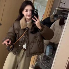 今年流行冬装女复古拼接加棉加厚百搭外套小个子短款棉上衣