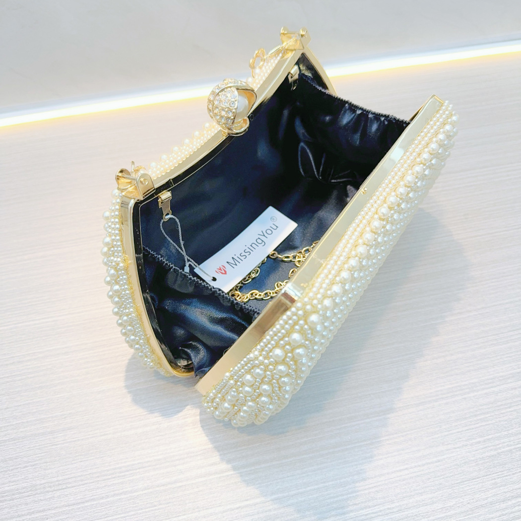 Gold Black White Polyester Solid Color Pearls Evening Bags display picture 6